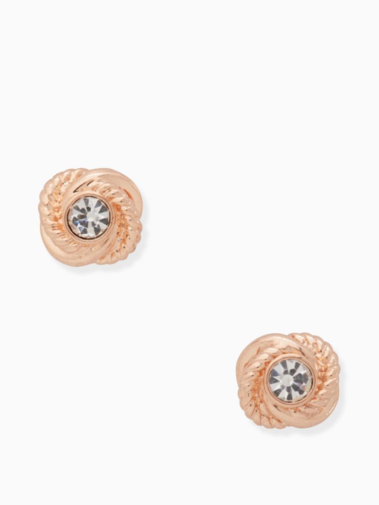 Kate Spade,infinity & beyond knot studs,earrings,Clear/Rose Gold