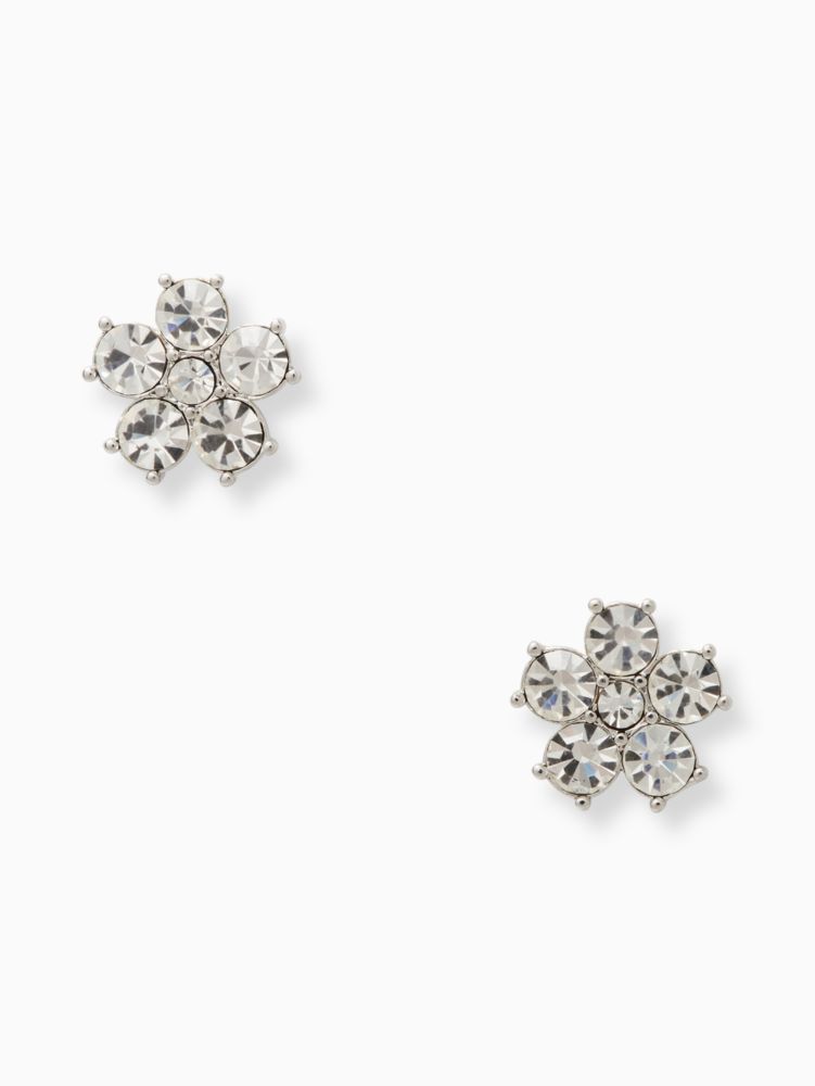 Kate Spade,Flower Studs,Studs,Cubic Zirconia,Gem Embellishment,Floral Embellishment,Silver Metal,Formal,Clear