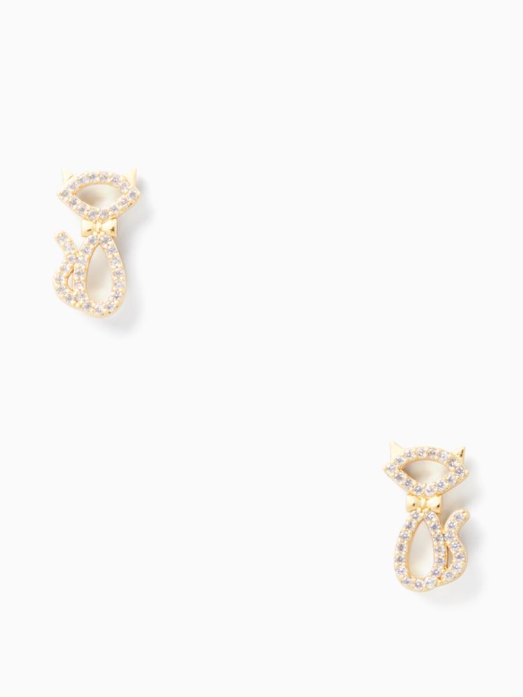 Kate Spade,jazz things up pave cat studs,earrings,Clear/Gold