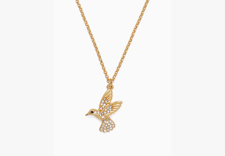 Kate Spade,grandmas closet hummingbird mini pendant,necklaces,Clear/Gold