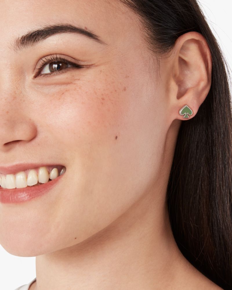 Kate Spade,Everyday Spade Enamel Studs,Studs,Enamel,Logo,Titanium,Black Metal,Work,Casual,Olive