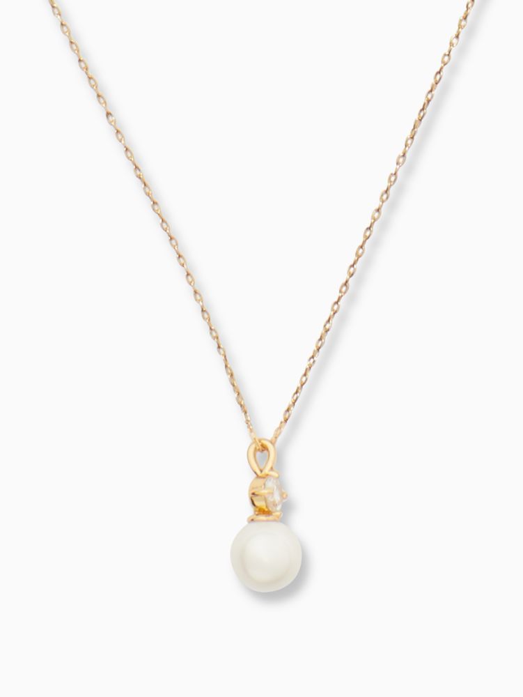 Kate Spade,Pearls Of Wisdom Mini Pendant Necklace,Single Strand,Pearl,Plastic,Cubic Zirconia,Pearl,Yellow Gold,Gold Metal,...,White