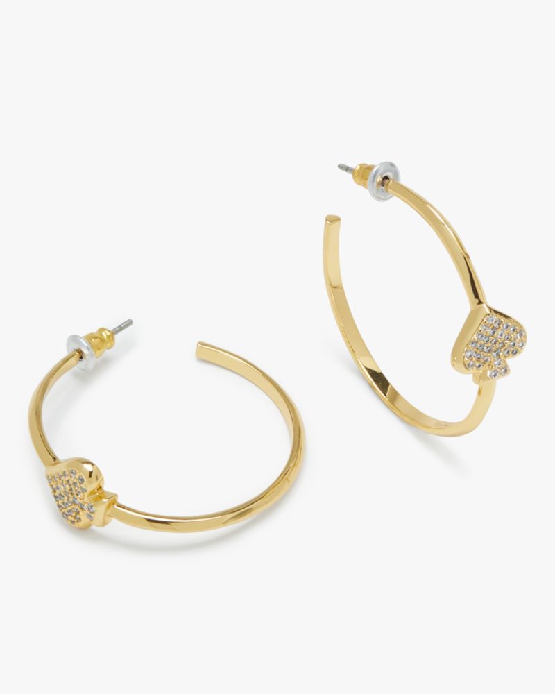 Kate Spade,Everyday Spade Pave Hoops,Hoops,Cubic Zirconia,Gem Embellishment,Logo,Pave Embellishment,Yellow Gold,Gold Metal...,Clear