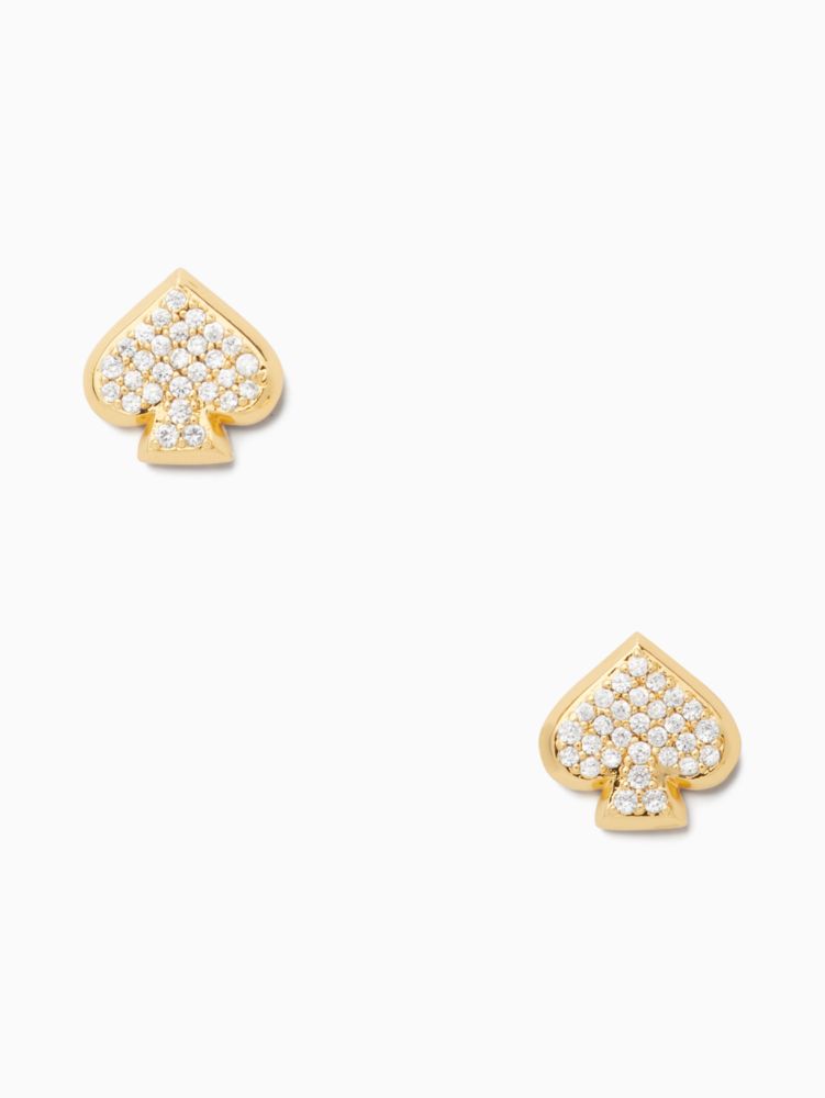 Kate Spade,Everyday Spade Pave Studs,Studs,Cubic Zirconia,Gem Embellishment,Logo,Pave Embellishment,Yellow Gold,Gold Metal,Clear