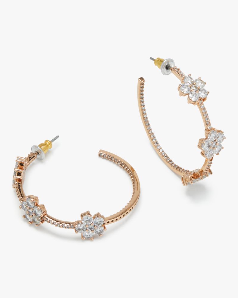 Kate Spade,Gleaming Gardenia Flower Hoops,Hoops,Cubic Zirconia,Gem Embellishment,Floral Embellishment,Pave Embellishment,Y...,