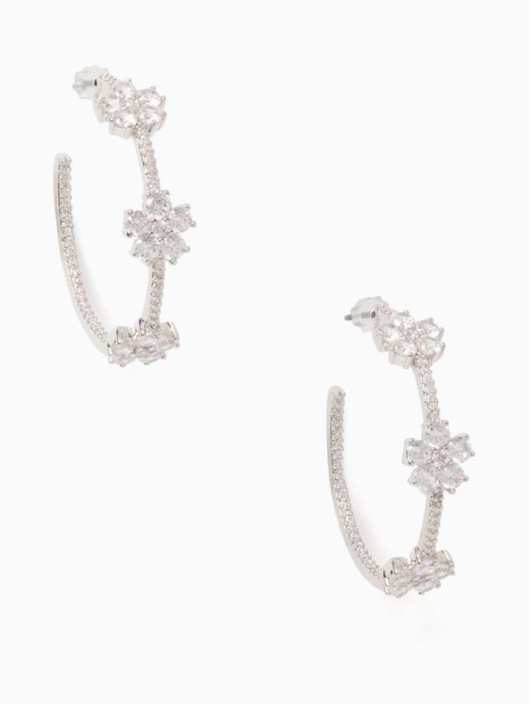Kate Spade,Gleaming Gardenia Flower Hoops,earrings,Clear/Silver