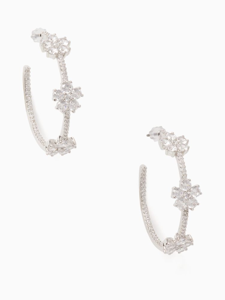 Kate Spade,Gleaming Gardenia Flower Hoops,Hoops,Cubic Zirconia,Gem Embellishment,Floral Embellishment,Pave Embellishment,Y...,Clear