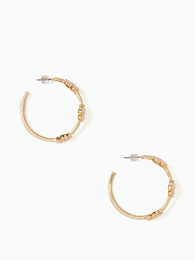 Kate Spade,Gleaming Gardenia Flower Hoops,Hoops,Cubic Zirconia,Gem Embellishment,Floral Embellishment,Pave Embellishment,Y...,Clear