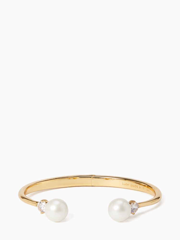 Kate Spade,Pearls Of Wisdom Open Hinged Bangle,Pearl,Rhinestones,Pearl,Stackable,Gold Metal,Titanium,Work,White