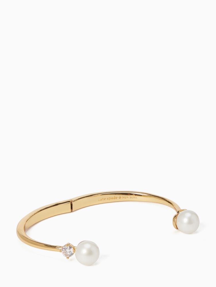 Kate Spade,Pearls Of Wisdom Open Hinged Bangle,Pearl,Rhinestones,Pearl,Stackable,Gold Metal,Titanium,Work,White