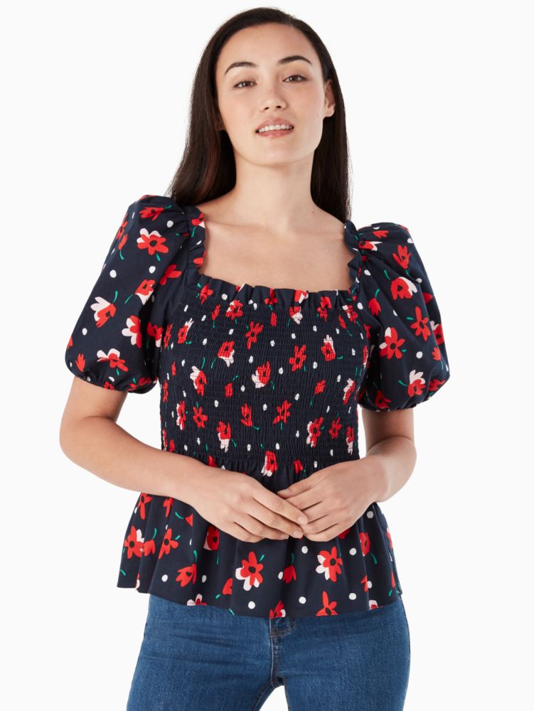 Whimsy Floral Puff Sleeve Top | Kate Spade Outlet