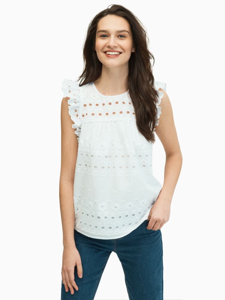 Kate Spade,casual spade eyelet ruffle shell,