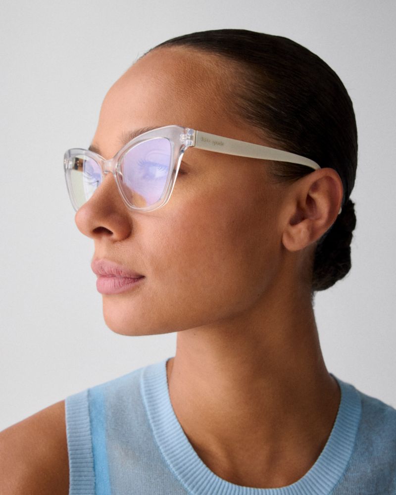 Kate Spade,Pava Readers,Wayfarer,Reading,Plastic,Word Embellishment,Logo,Integrated Nose Pads,Casual,Clear