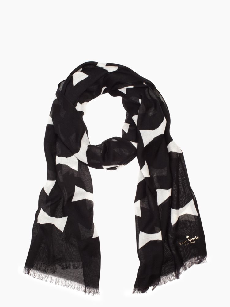 Kate Spade,bow tie large scarf,Black/Cream