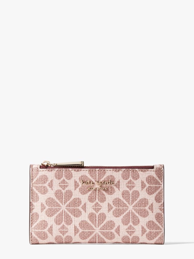 Kate Spade,spade flower coated canvas small slim bifold wallet,Pink Multi