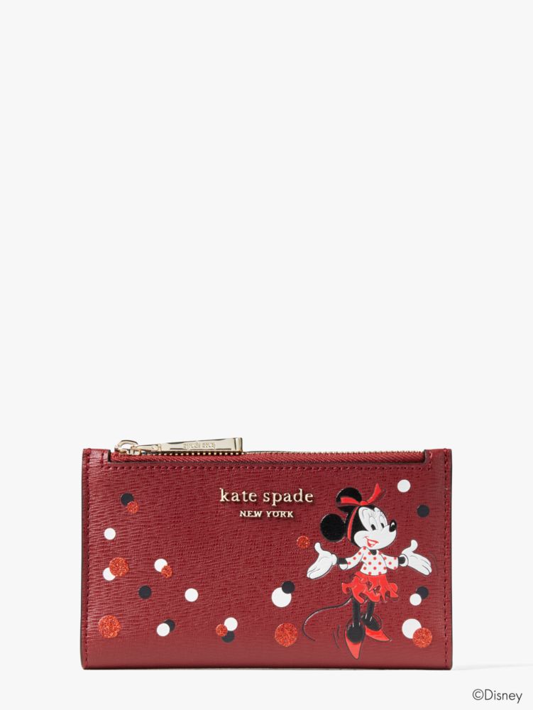 Red Multi Disney X Kate Spade New York Minnie Mouse Small Slim Bifold Wallet