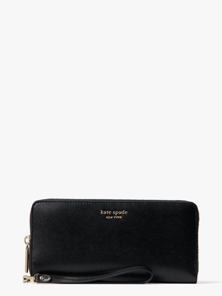 KATE SPADE NEW YORK Zip Around Travel Wallet Pebbled Leather Black