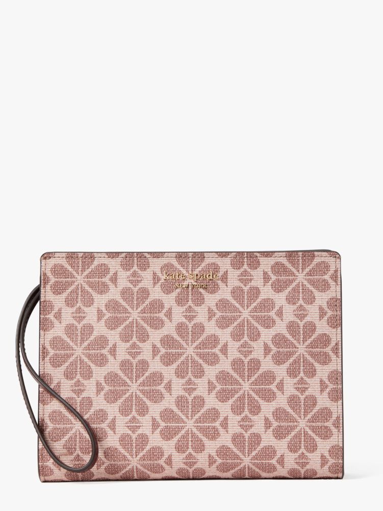 Kate Spade,spade flower coated canvas gusseted wristlet,wristlets & pouches,Pink/Multi