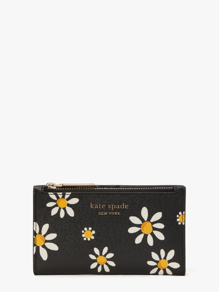 Kate Spade,spencer daisy dots small slim bifold wallet,Black Multi