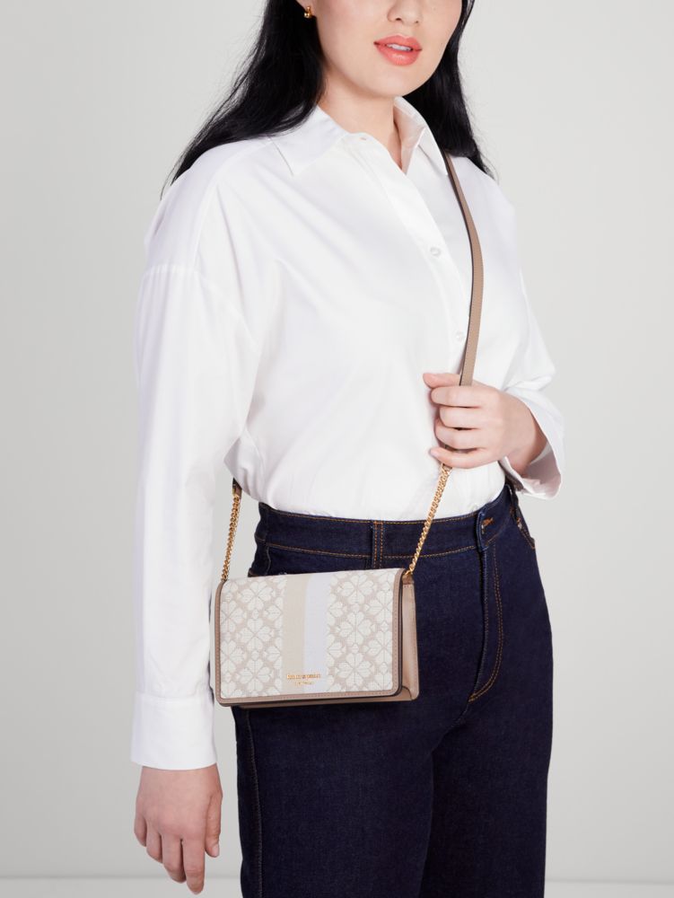 Kate Spade,Spade Flower Jacquard Stripe Chain Wallet,crossbody bags,Small,Natural Multi