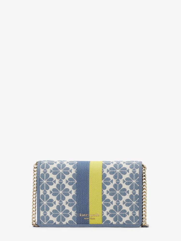 Kate Spade,spade flower jacquard stripe chain wallet,crossbody bags,Small,Morning Sky Multi