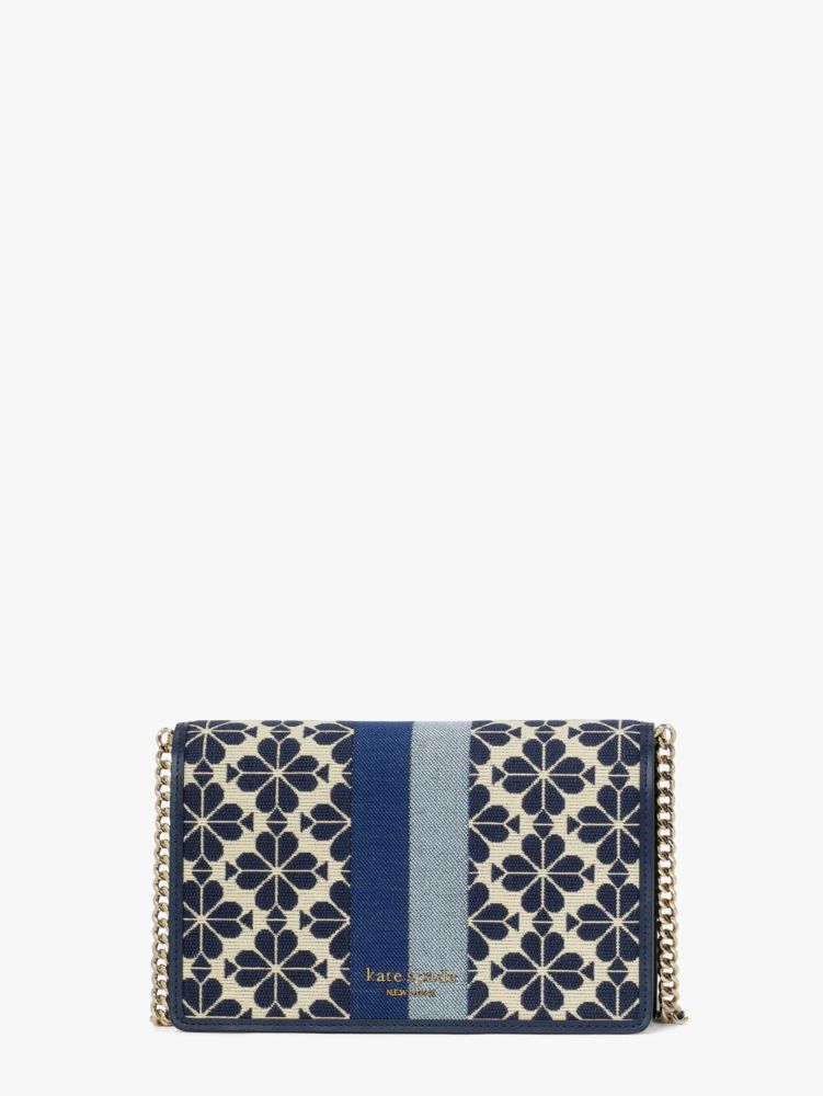 Kate Spade,Spade Flower Jacquard Stripe Chain Wallet,crossbody bags,Small,Blue Multi