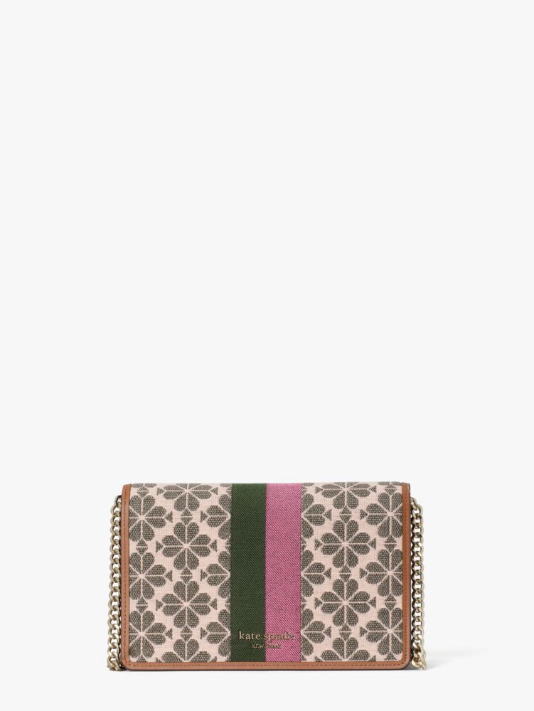 Kate Spade,spade flower jacquard stripe chain wallet,crossbody bags,Small,Pink Multi