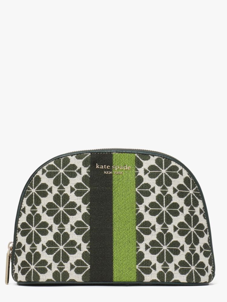 Kate Spade,spade flower jacquard stripe large dome cosmetic case,cosmetic bags,Green Multi