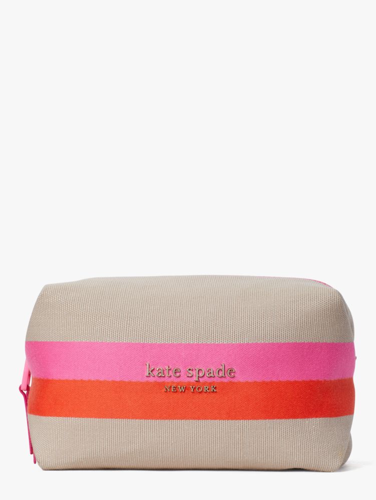 Kate Spade,Stripe Logo Canvas Large Cosmetic Case,