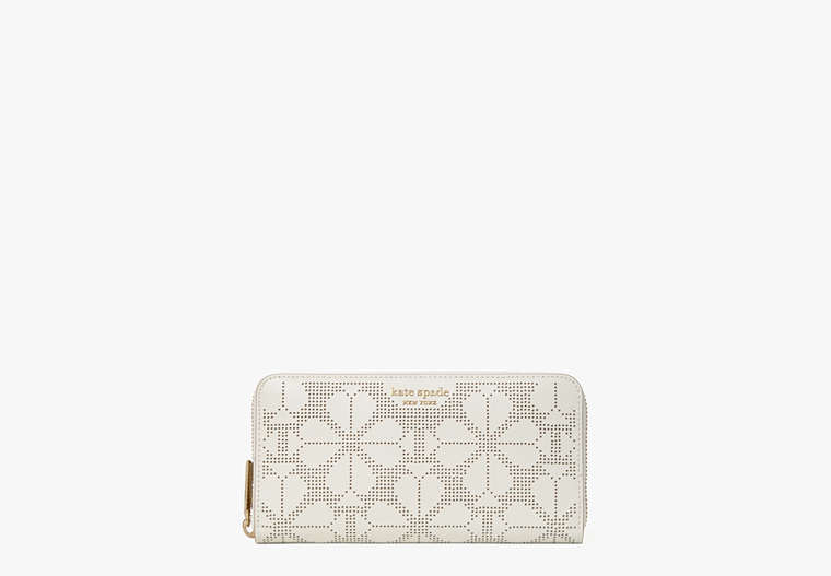 Kate Spade,spencer perforated zip-around continental wallet,Parchment