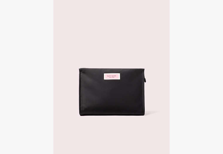 Kate Spade,sam nylon medium cosmetic bag,cosmetic bags,Black / Glitter image number 0