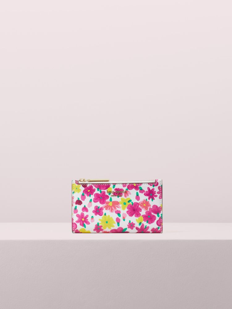 Kate Spade,sylvia marker floral small slim bifold wallet,Optic White Multi