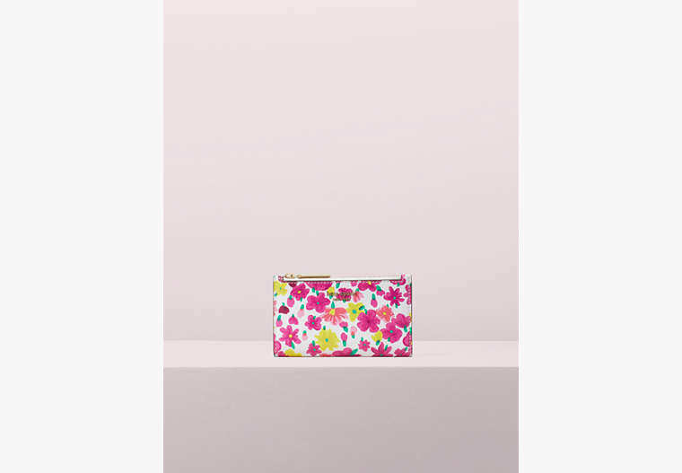 Kate Spade,sylvia marker floral small slim bifold wallet,Optic White Multi
