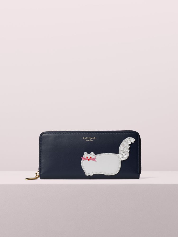 Kate Spade,beaded cat slim continental wallet,Dark Peacock