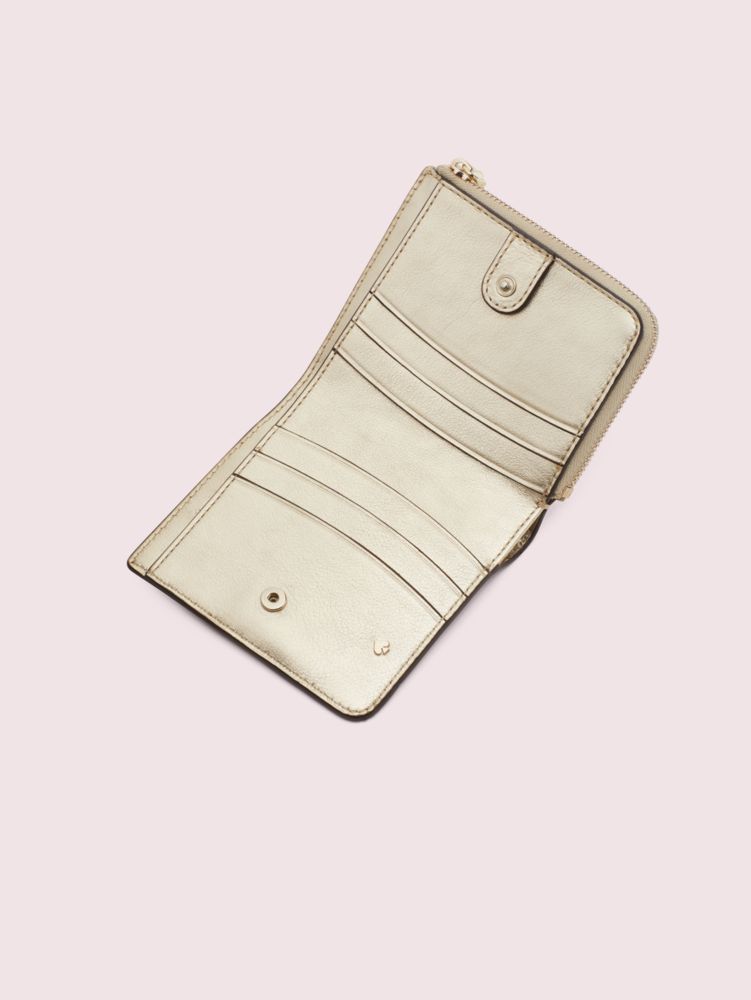 Kate Spade,sylvia croc-embossed small bifold wallet,Gold