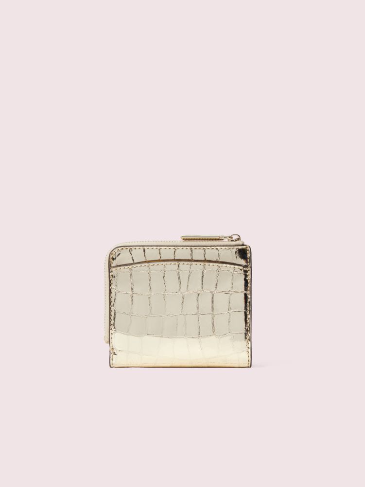 Kate Spade,sylvia croc-embossed small bifold wallet,Gold