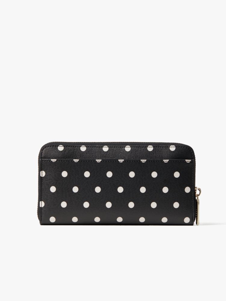 Kate Spade Cabana Dot Spencer Zip Around Wallet selling Continental Black White Polka