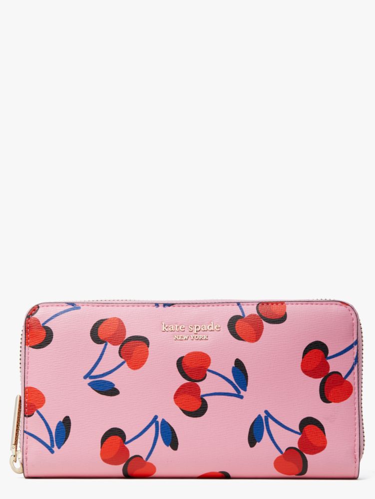 Kate Spade,spencer cherries zip-around continental wallet,Pink Multi