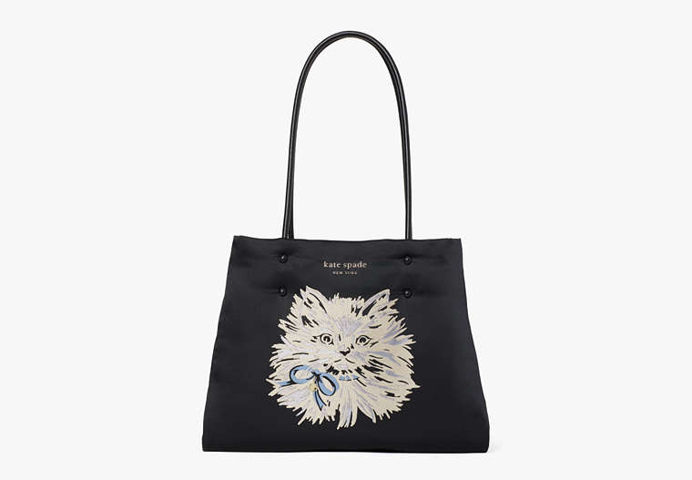 Kate Spade,everything puffy cat large tote,tote bags,Black