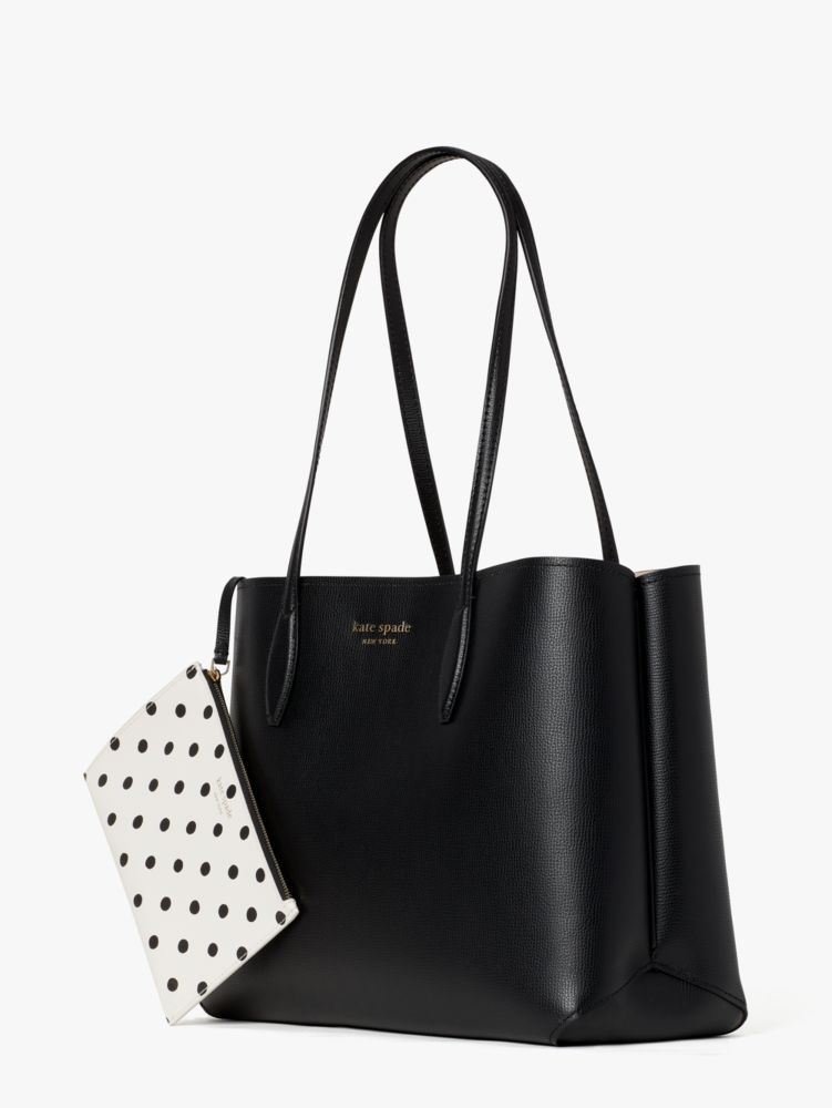 Kate Spade,All Day Large Tote,Leather,Faux Leather,Tote,Wristlet,Pouch,Metal,Logo,Scratch Resistant,Gold Metal,Work,Casual,