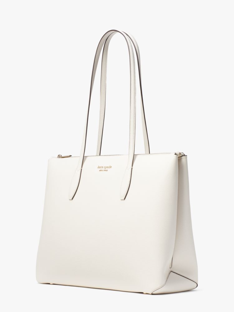 Kate Spade,All Day Large Zip-top Tote,Lining Lining Fabric Content,Leather,Tote,Logo,Metal,Gusset,Gold Metal,Work,
