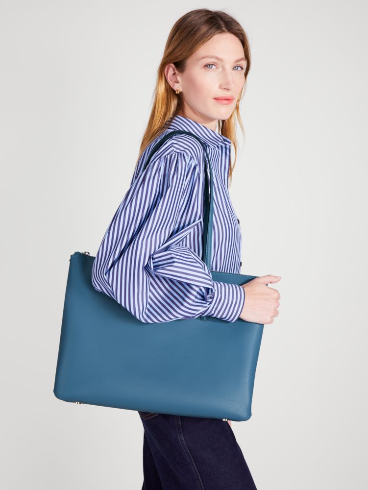 Kate Spade,All Day Large Zip-top Tote,Lining Lining Fabric Content,Leather,Tote,Logo,Metal,Gusset,Gold Metal,Work,