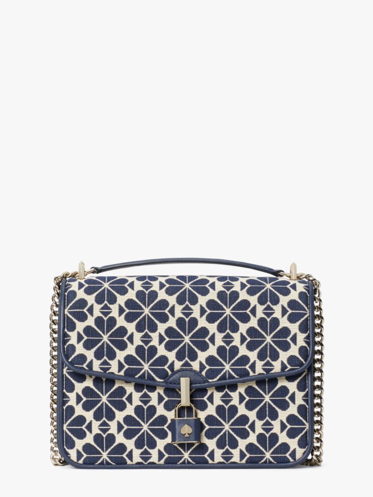 Kate Spade,spade flower jacquard locket large flap shoulder bag,shoulder bags,Large,Blue Multi