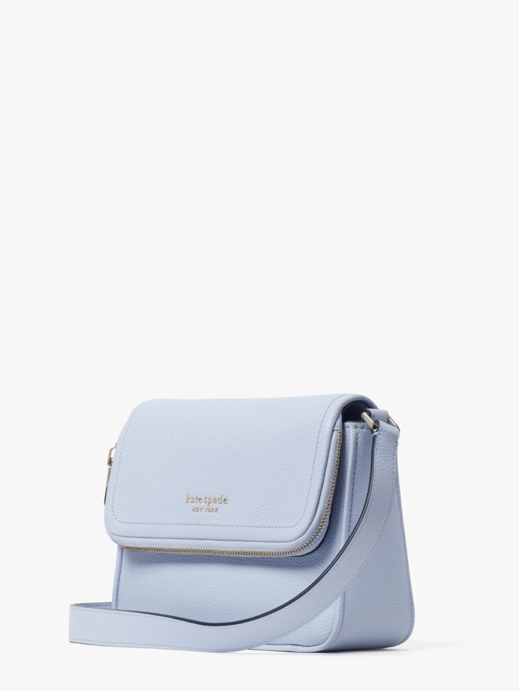 Kate Spade New York Run Around Pebbled Leather Large Flap Crossbody Mineral  Grey, Crossbody Bag