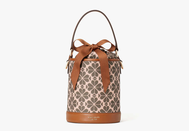 Spade Flower Jacquard Picnic Small Bucket Bag, Pink Multi, Product
