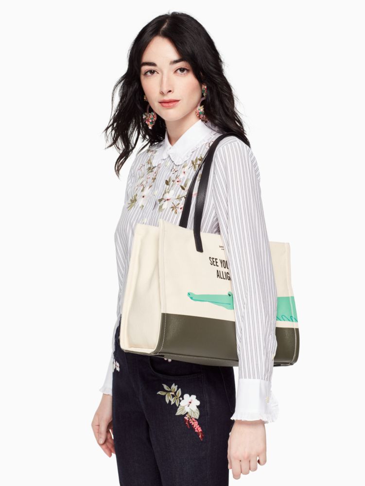 Kate Spade,Swamped Alligator Canvas Mega Original Bag,