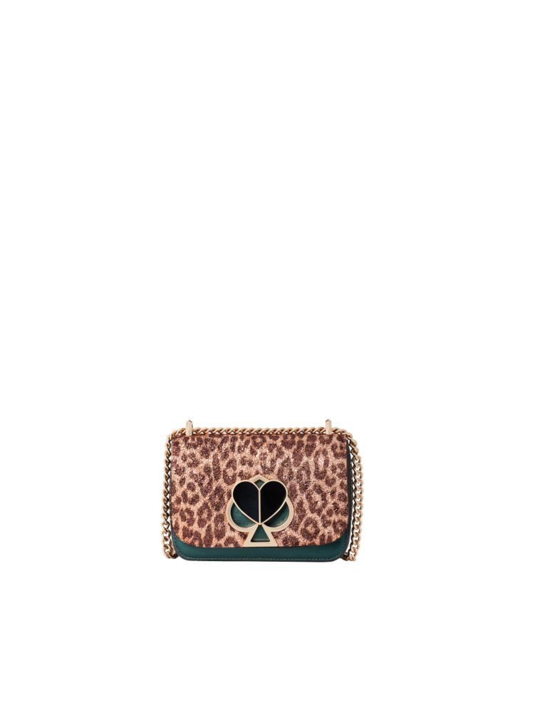Nicola Metallic Leopard Twistlock Small Convertible Chain Shoulder Bag, , ProductTile