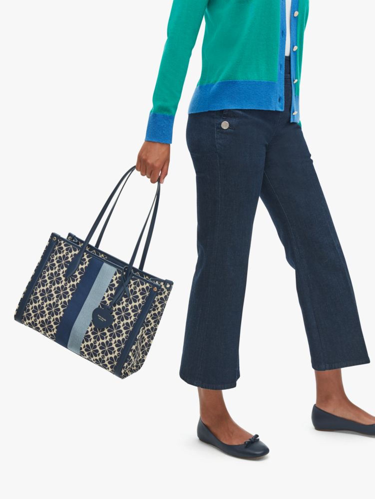 Kate Spade,Spade Flower Jacquard Stripe Market Medium Tote,tote bags,Medium,Work,Blue Multi