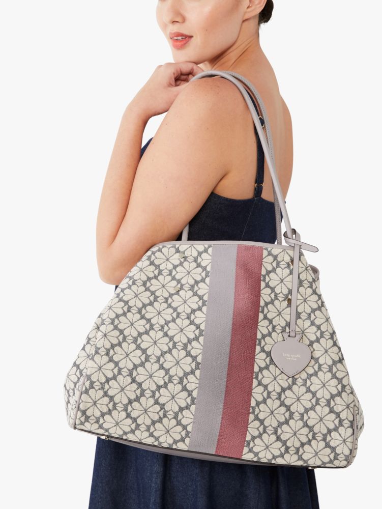Kate Spade,スペード フラワー ジャカード ストライプ エブリシング ラージ トート,トートバッグ,グレーマルチ