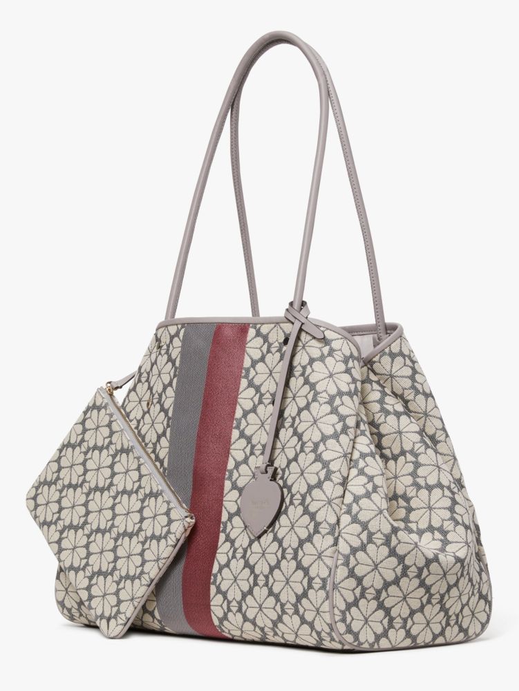 Kate Spade,スペード フラワー ジャカード ストライプ エブリシング ラージ トート,トートバッグ,グレーマルチ